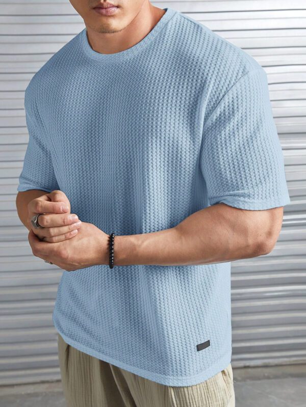 Manfinity Modomio T-shirt à col ras du cou à maille gaufre ample pour homme, unicolore