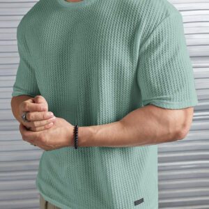 Manfinity Modomio T-shirt à col ras du cou à maille gaufre ample pour homme, unicolore