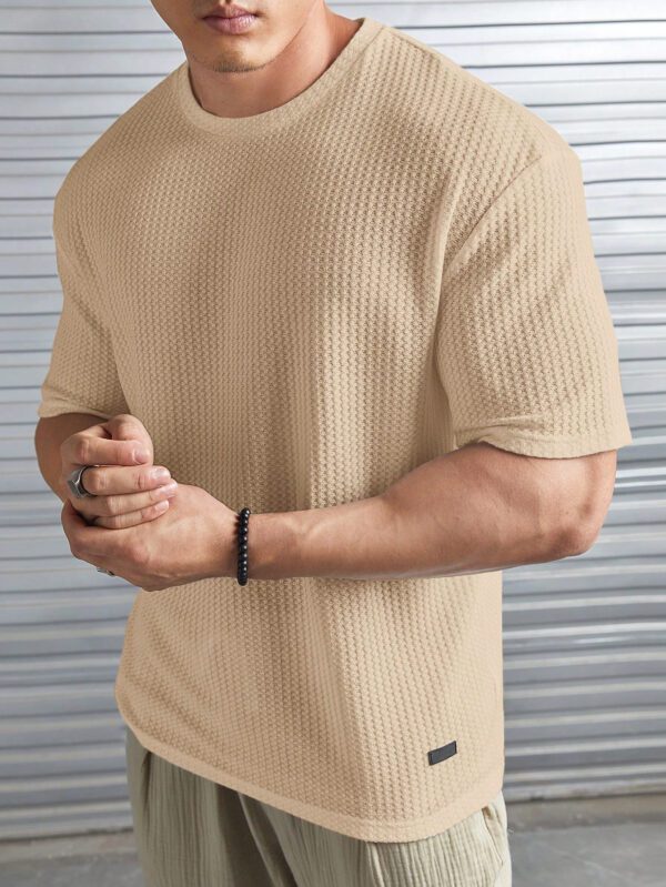 Manfinity Modomio T-shirt à col ras du cou à maille gaufre ample pour homme, unicolore – Image 3