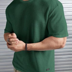 Manfinity Modomio T-shirt à col ras du cou à maille gaufre ample pour homme, unicolore