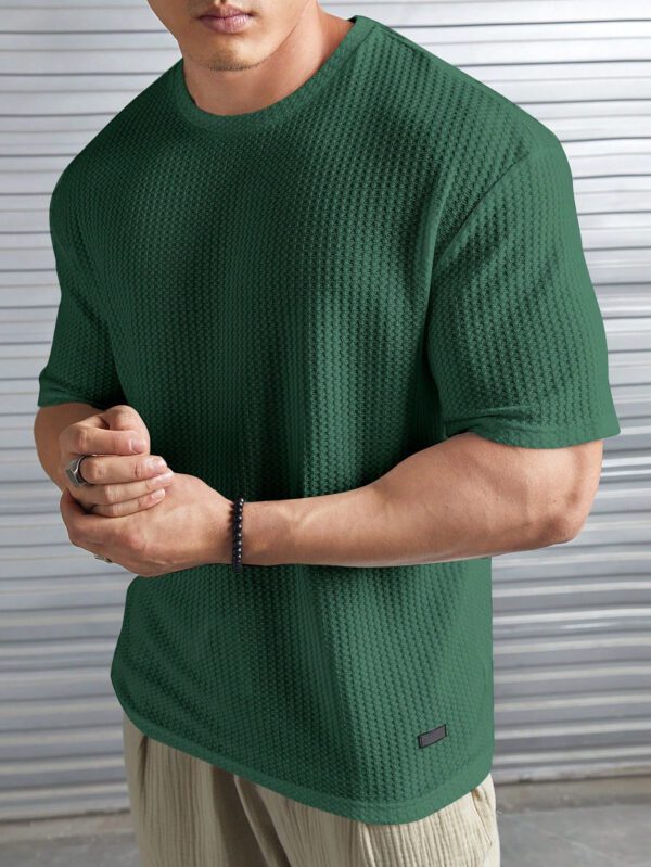 Manfinity Modomio T-shirt à col ras du cou à maille gaufre ample pour homme, unicolore – Image 4