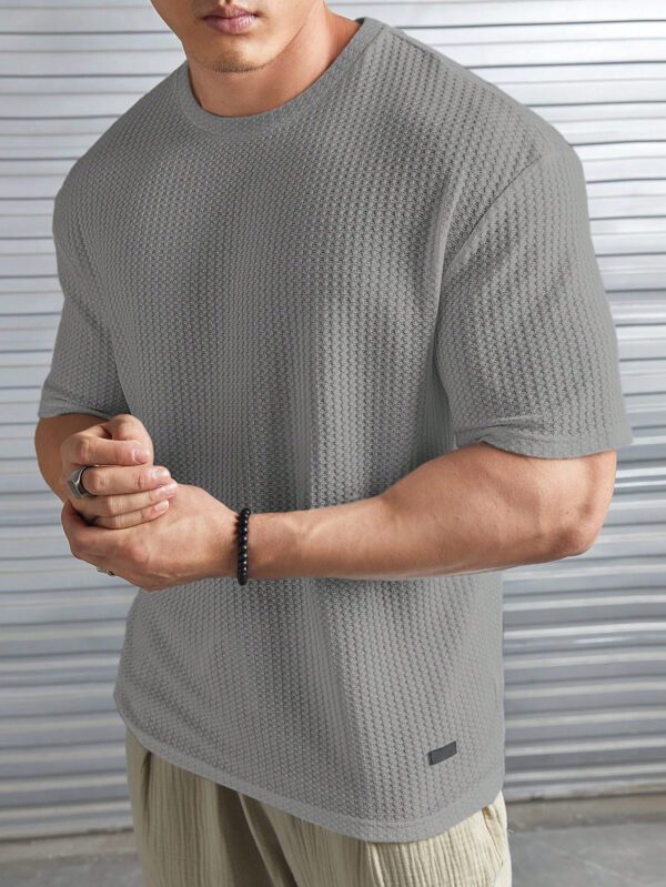 Manfinity Modomio T-shirt à col ras du cou à maille gaufre ample pour homme, unicolore – Image 5