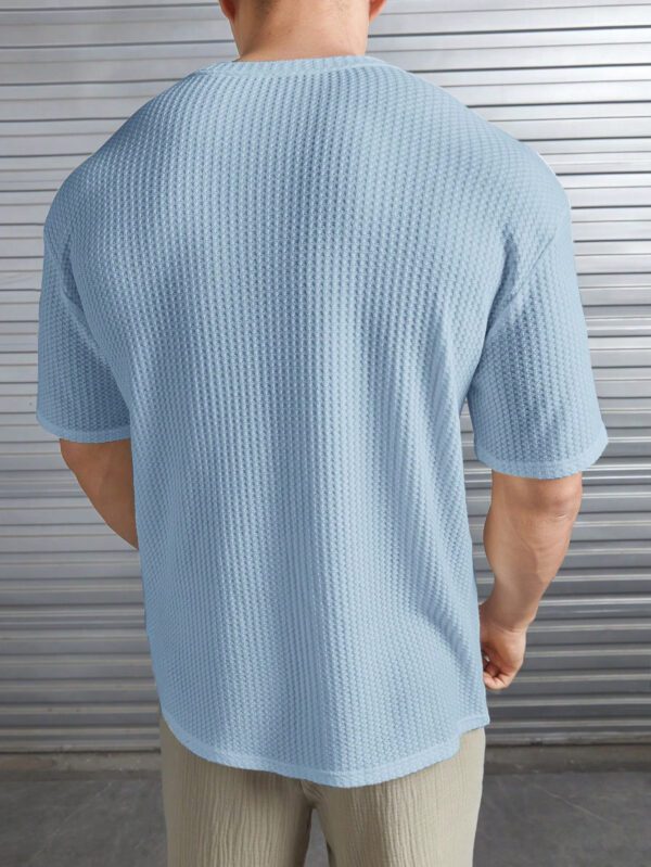 Manfinity Modomio T-shirt à col ras du cou à maille gaufre ample pour homme, unicolore – Image 6