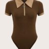 SHEIN EZwear Body à col contrastant zippé