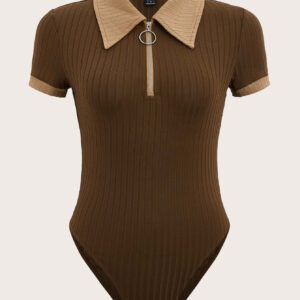 SHEIN EZwear Body à col contrastant zippé