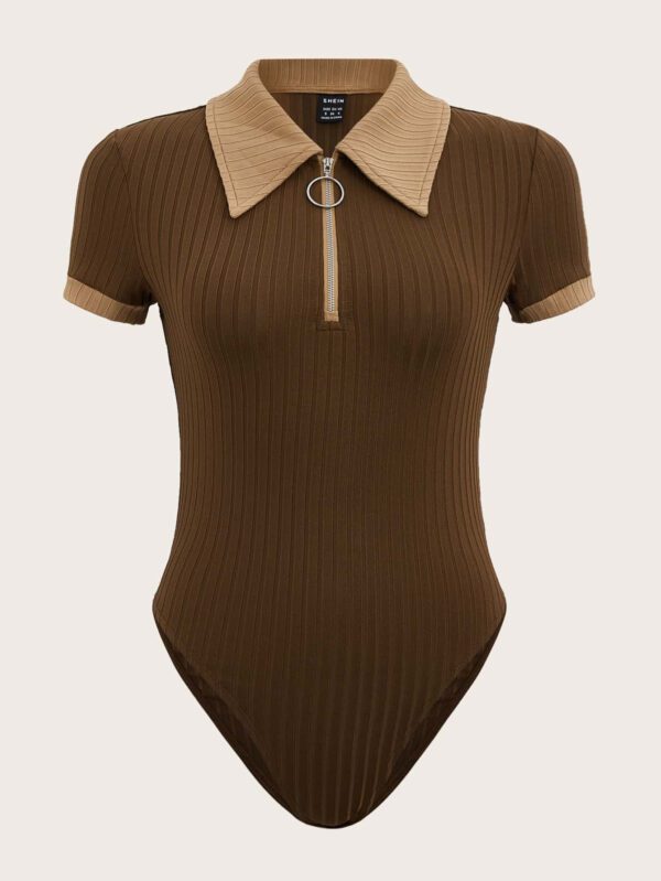 SHEIN EZwear Body à col contrastant zippé