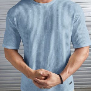 Manfinity Modomio T-shirt à col ras du cou à maille gaufre ample pour homme, unicolore