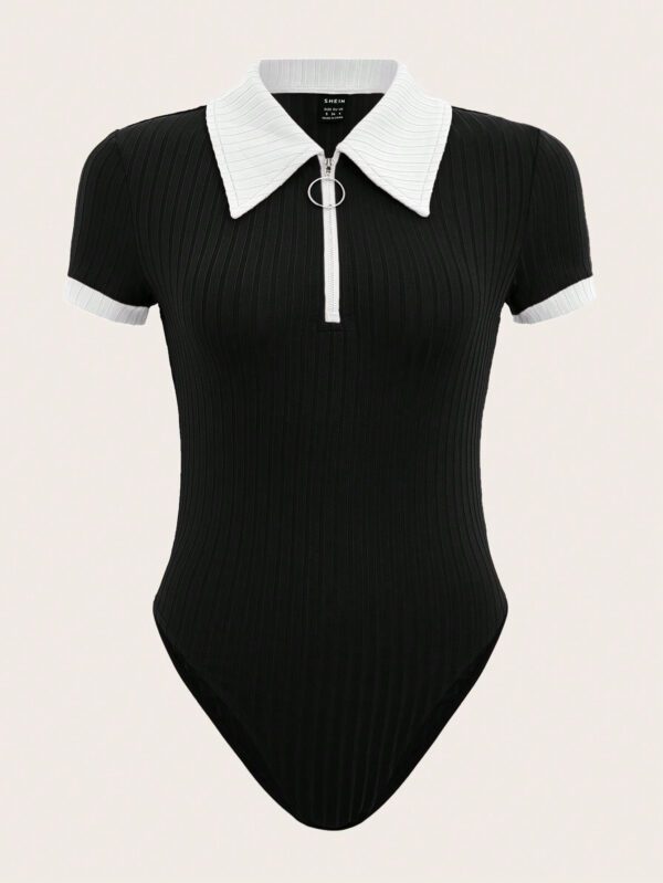 SHEIN EZwear Body à col contrastant zippé – Image 3