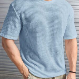 Manfinity Modomio T-shirt à col ras du cou à maille gaufre ample pour homme, unicolore