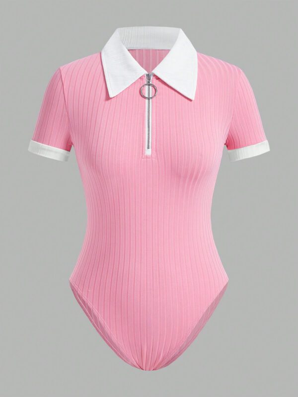 SHEIN EZwear Body à col contrastant zippé – Image 4