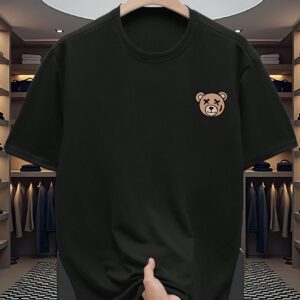 Manfinity Dauomo T-shirt décontracté à manches courtes col rond avec imprimé d'ours de dessin animé pour hommes, été