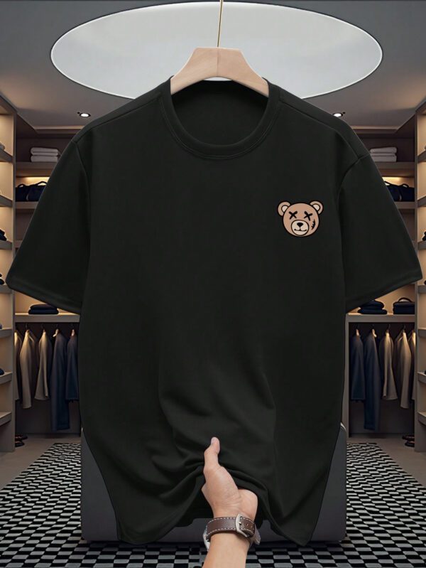 Manfinity Dauomo T-shirt décontracté à manches courtes col rond avec imprimé d'ours de dessin animé pour hommes, été