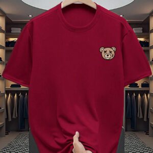 Manfinity Dauomo T-shirt décontracté à manches courtes col rond avec imprimé d'ours de dessin animé pour hommes, été