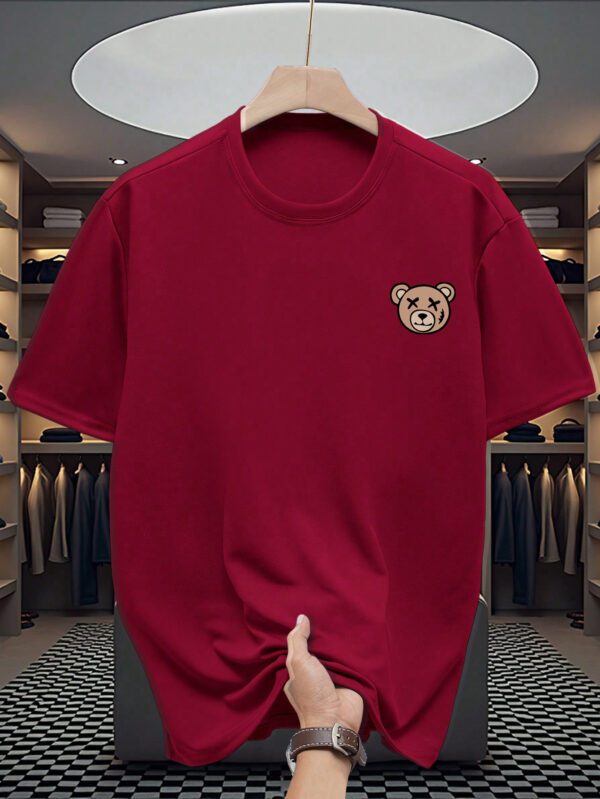 Manfinity Dauomo T-shirt décontracté à manches courtes col rond avec imprimé d'ours de dessin animé pour hommes, été – Image 4