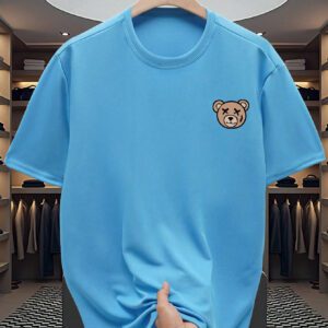 Manfinity Dauomo T-shirt décontracté à manches courtes col rond avec imprimé d'ours de dessin animé pour hommes, été