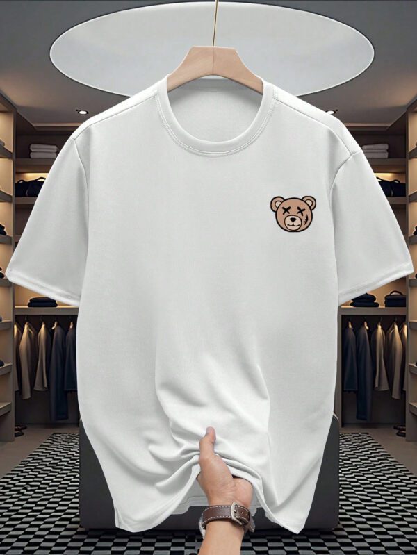 Manfinity Dauomo T-shirt décontracté à manches courtes col rond avec imprimé d'ours de dessin animé pour hommes, été – Image 7