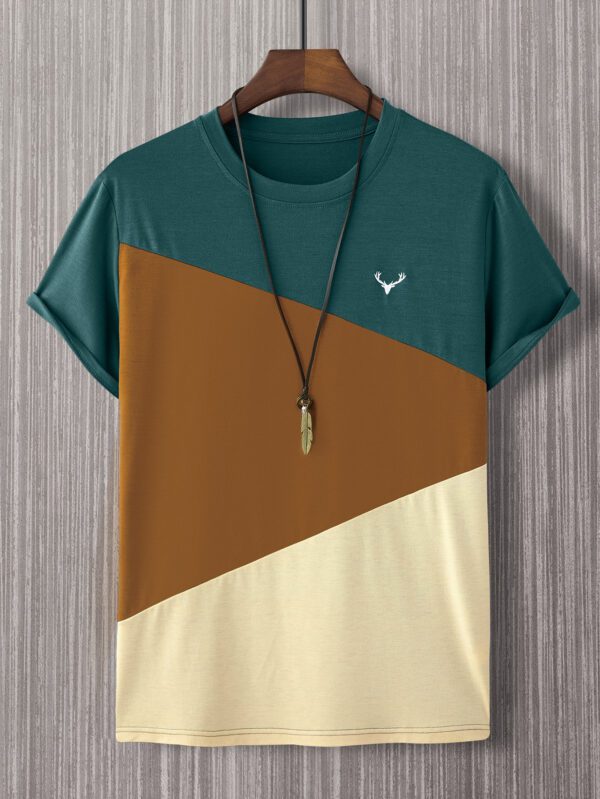 Manfinity Homme Homme T-shirt à blocs de couleurs à broderie sans collier
