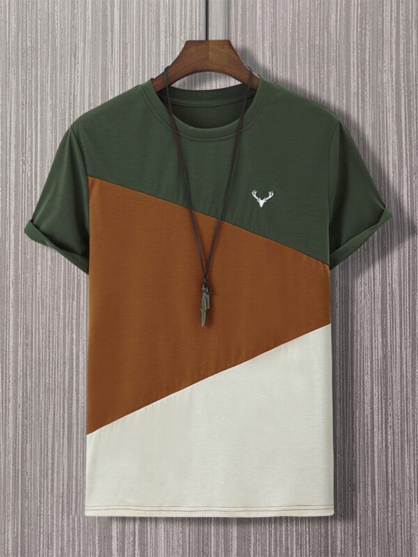 Manfinity Homme Homme T-shirt à blocs de couleurs à broderie sans collier – Image 2