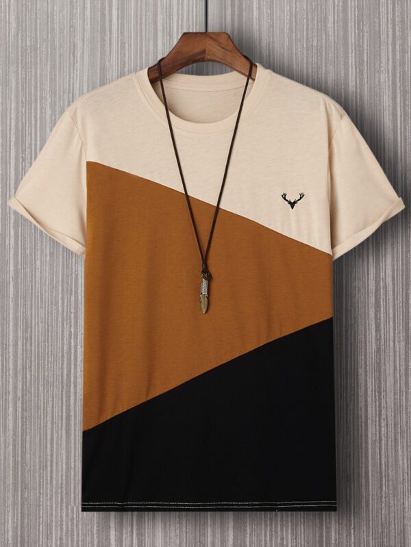 Manfinity Homme Homme T-shirt à blocs de couleurs à broderie sans collier – Image 4