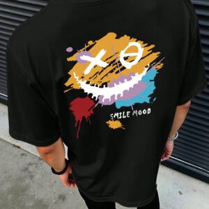 Manfinity Hypemode T-shirt d'été décontracté pour hommes à manches courtes et col rond avec impression de lettre et de visage souriant