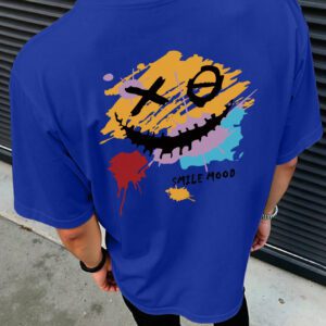Manfinity Hypemode T-shirt d'été décontracté pour hommes à manches courtes et col rond avec impression de lettre et de visage souriant