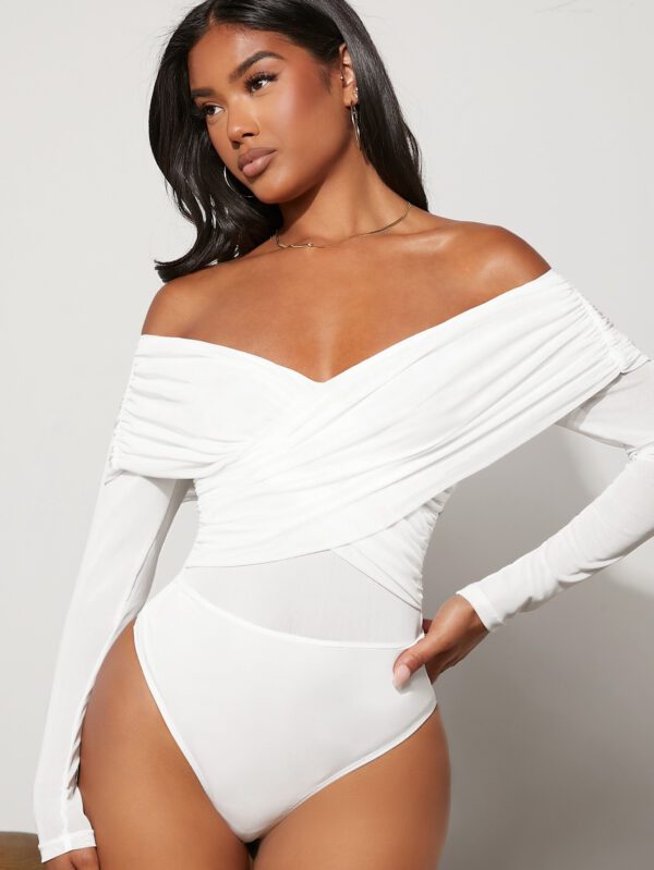 SHEIN BAE Body unicolore en tulle avec encolure en cœur