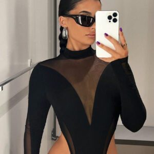 SHEIN ICON Body Noir À Col Montant En Maille De Contraste Et À Découpe Haute