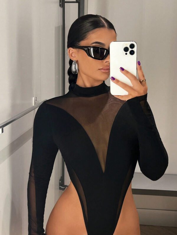 SHEIN ICON Body Noir À Col Montant En Maille De Contraste Et À Découpe Haute