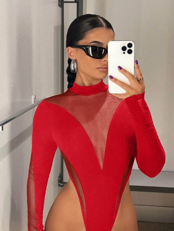 SHEIN ICON Body Noir À Col Montant En Maille De Contraste Et À Découpe Haute – Image 2