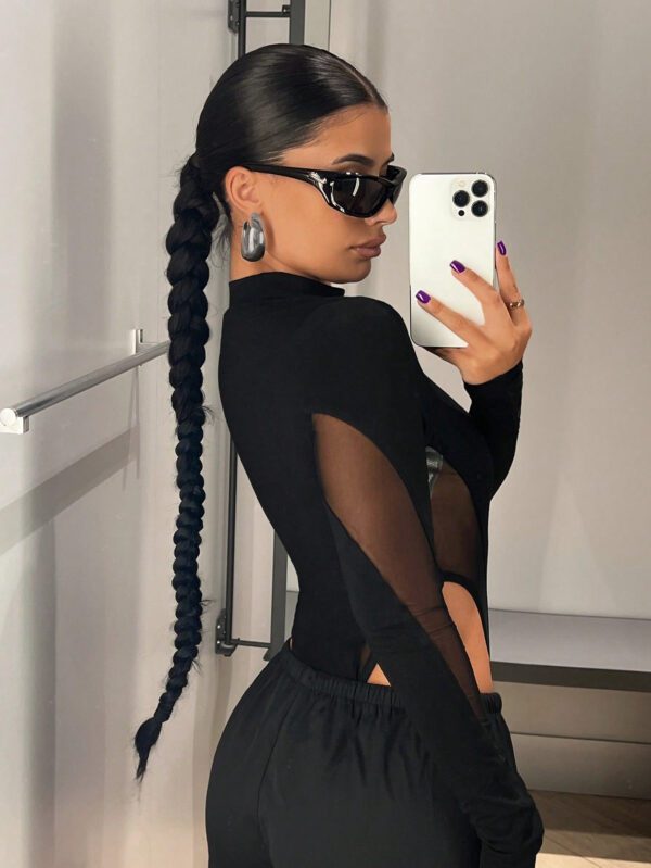 SHEIN ICON Body Noir À Col Montant En Maille De Contraste Et À Découpe Haute – Image 4