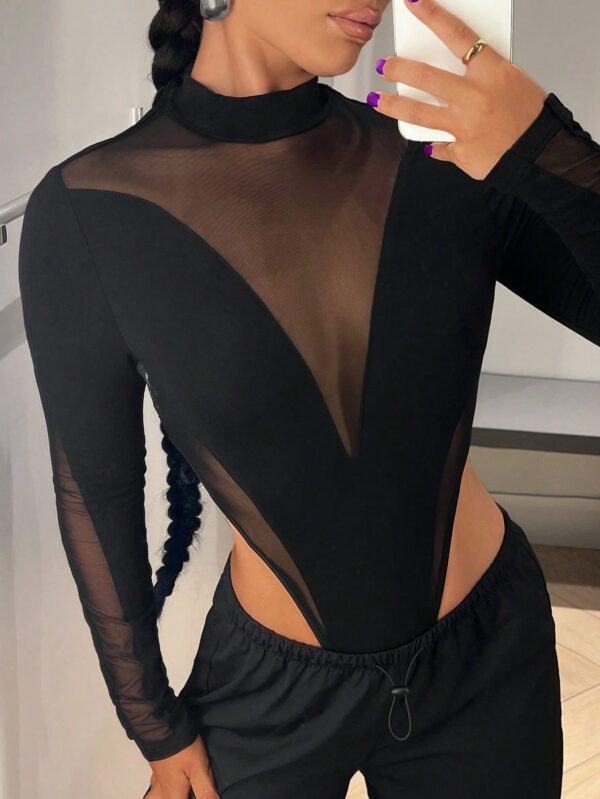 SHEIN ICON Body Noir À Col Montant En Maille De Contraste Et À Découpe Haute – Image 5