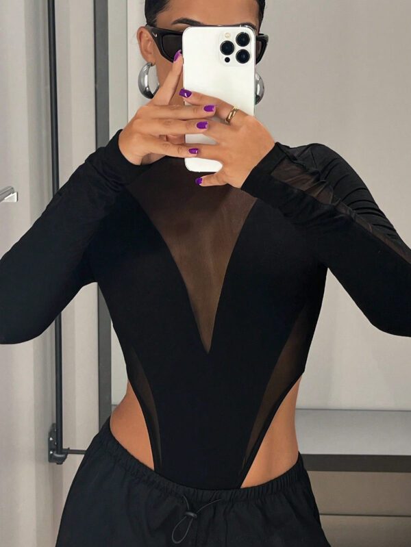 SHEIN ICON Body Noir À Col Montant En Maille De Contraste Et À Découpe Haute – Image 7