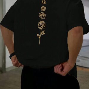 T-shirt décontracté à manches courtes col rond avec imprimé floral été 2024 pour homme