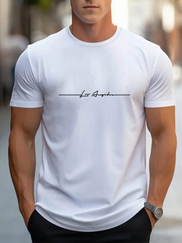 Manfinity Homme T-shirt décontracté pour hommes à manches courtes et col rond imprimé de lettres d'été