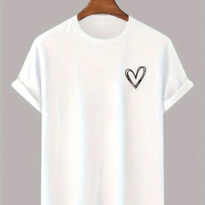T-shirt à manches courtes à encolure ronde et imprimé cœur simple pour hommes