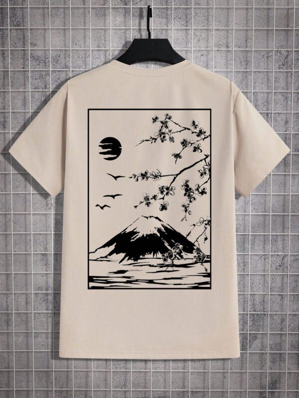 Manfinity UrbanChill T-shirt À Manches Courtes Imprimé Mont Fuji Et Fleurs De Cerisier Pour Hommes