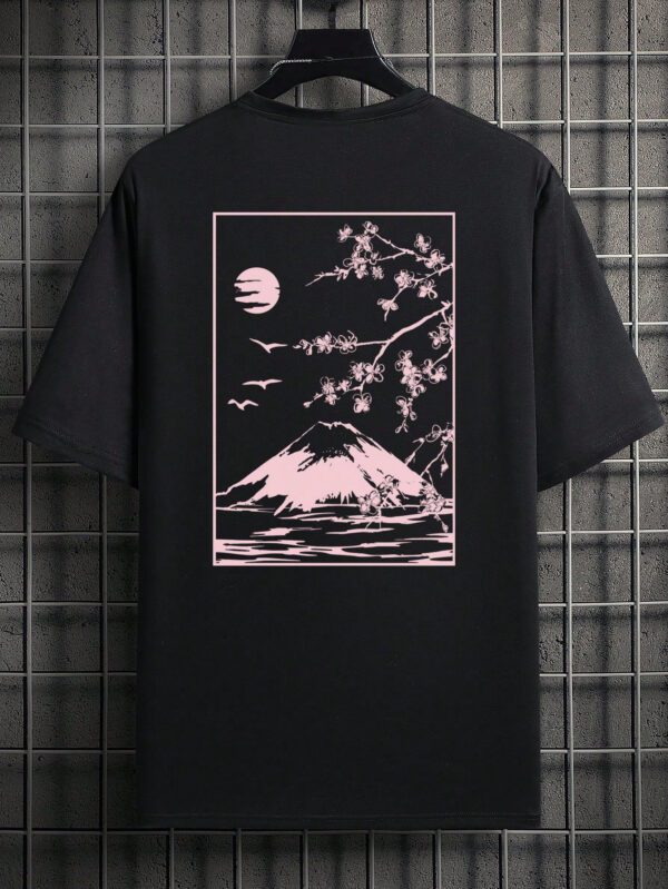 Manfinity UrbanChill T-shirt À Manches Courtes Imprimé Mont Fuji Et Fleurs De Cerisier Pour Hommes – Image 2