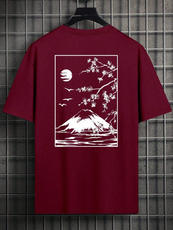Manfinity UrbanChill T-shirt À Manches Courtes Imprimé Mont Fuji Et Fleurs De Cerisier Pour Hommes – Image 4