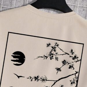 Manfinity UrbanChill T-shirt À Manches Courtes Imprimé Mont Fuji Et Fleurs De Cerisier Pour Hommes