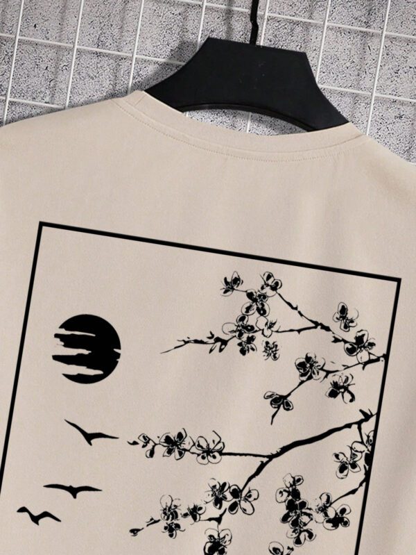 Manfinity UrbanChill T-shirt À Manches Courtes Imprimé Mont Fuji Et Fleurs De Cerisier Pour Hommes – Image 7
