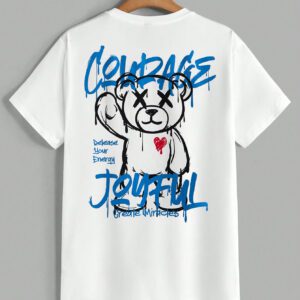 Manfinity EMRG T-shirt à manches courtes col rond avec lettres et impression d'ours, amusant, pour rappeur