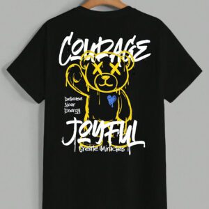 Manfinity EMRG T-shirt à manches courtes col rond avec lettres et impression d'ours, amusant, pour rappeur