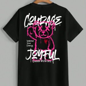 Manfinity EMRG T-shirt à manches courtes col rond avec lettres et impression d'ours, amusant, pour rappeur