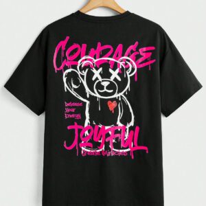 Manfinity EMRG T-shirt à manches courtes col rond avec lettres et impression d'ours, amusant, pour rappeur