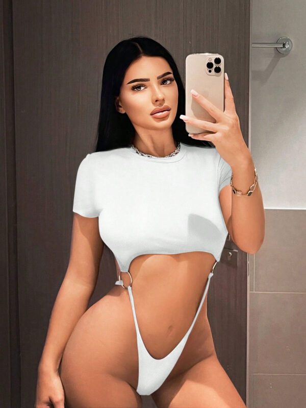 SHEIN SXY Body pour femmes sportif et décontracté, sexy et polyvalent, avec anneaux circulaires évidés pour l'été – Image 2