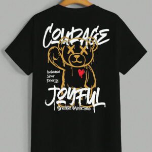 Manfinity EMRG T-shirt à manches courtes col rond avec lettres et impression d'ours, amusant, pour rappeur