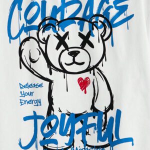 Manfinity EMRG T-shirt à manches courtes col rond avec lettres et impression d'ours, amusant, pour rappeur