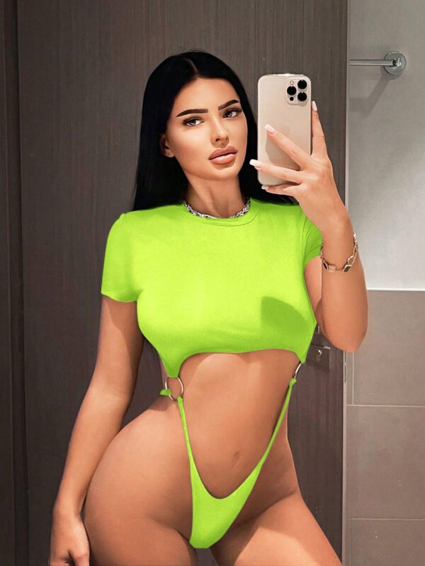 SHEIN SXY Body pour femmes sportif et décontracté, sexy et polyvalent, avec anneaux circulaires évidés pour l'été – Image 9