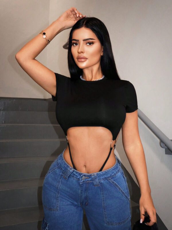 SHEIN SXY Body pour femmes sportif et décontracté, sexy et polyvalent, avec anneaux circulaires évidés pour l'été – Image 13