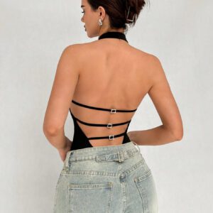 Aloruh Body élégant pour femme, col en V profond et ras-du-cou